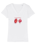 WE NEED THERAPY - AVEM NEVOIE DE TERAPIE - inima certata cu creierul Tricou mânecă scurtă guler V Damă Evoker