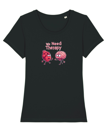 WE NEED THERAPY - AVEM NEVOIE DE TERAPIE - inima certata cu creierul 2 Black