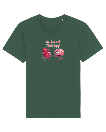 WE NEED THERAPY - AVEM NEVOIE DE TERAPIE - inima certata cu creierul 2 Bottle Green