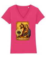 Funny Jesus Mary Influencer Tricou mânecă scurtă guler V Damă Evoker