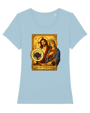 Funny Jesus Mary Influencer Sky Blue