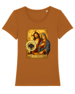 Funny Jesus Mary Influencer Tricou mânecă scurtă guler larg fitted Damă Expresser