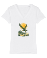 VULTUR - PRIMAVARA - MUNTI - CARPATI -  BRAZI -SOARE  3 Tricou mânecă scurtă guler V Damă Evoker