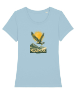VULTUR - PRIMAVARA - MUNTI - CARPATI -  BRAZI -SOARE  3 Tricou mânecă scurtă guler larg fitted Damă Expresser