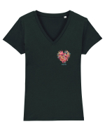 SPRING IS HERE - PRIMAVARA E AICI -  INIMA din FLORI - lateral Tricou mânecă scurtă guler V Damă Evoker