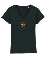 SPRING  - PRIMAVARA -  INIMA din FLORI  Tricou mânecă scurtă guler V Damă Evoker