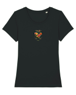 SPRING  - PRIMAVARA -  INIMA din FLORI  Tricou mânecă scurtă guler larg fitted Damă Expresser