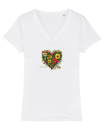 SPRING IS HERE  - PRIMAVARA E AICI -  INIMA din FLORI 4 Tricou mânecă scurtă guler V Damă Evoker