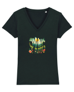 SPRING - PRIMAVARA FLORI PEISAJ MUNTE Tricou mânecă scurtă guler V Damă Evoker