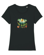 SPRING - PRIMAVARA FLORI PEISAJ MUNTE Tricou mânecă scurtă guler larg fitted Damă Expresser