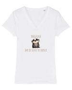 DRAGALASA, DAR CU SUFLET DE BURSUC / VIEZURE - PUSA PE HARȚA Tricou mânecă scurtă guler V Damă Evoker