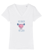 NO BRAIN, NO GAIN - NU AI CREIER, NU AI SUCCES Tricou mânecă scurtă guler V Damă Evoker