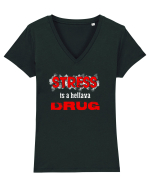 STRESS is hellava drug Tricou mânecă scurtă guler V Damă Evoker