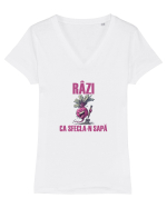 RÂZI CA SFECLA - N SAPA Tricou mânecă scurtă guler V Damă Evoker