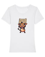 SALVATI ANIMALELE, MANCATI OAMENI - umor absurd - vaca Tricou mânecă scurtă guler larg fitted Damă Expresser