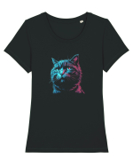 PISICA / MOTAN ALBASTRU DE RUSIA - RUSSIAN BLUE Tricou mânecă scurtă guler larg fitted Damă Expresser