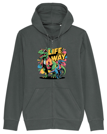 LIFE FINDS A WAY - T - REX - dinozaur  Anthracite
