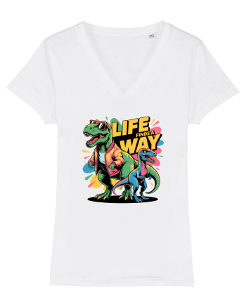 LIFE FINDS A WAY - T - REX - dinozaur  White