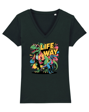 LIFE FINDS A WAY - T - REX - dinozaur  Black