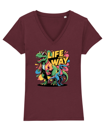 LIFE FINDS A WAY - T - REX - dinozaur  Burgundy
