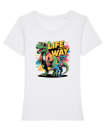 LIFE FINDS A WAY - T - REX - dinozaur  Tricou mânecă scurtă guler larg fitted Damă Expresser
