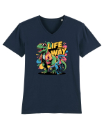 LIFE FINDS A WAY - T - REX - dinozaur  Tricou mânecă scurtă guler V Bărbat Presenter