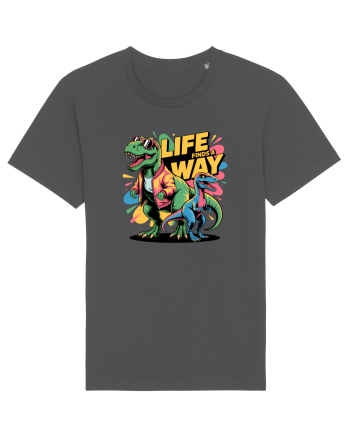 LIFE FINDS A WAY - T - REX - dinozaur  Anthracite