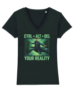 CTRL + ALT + DEL YOUR REALITY - STERGE-TI REALITATEA Tricou mânecă scurtă guler V Damă Evoker