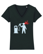 Pretul benzinei si motorinei ne omoara Tricou mânecă scurtă guler V Damă Evoker