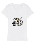 Cool Fan – Cățel amuzant care se răcorește la ventilator Tricou mânecă scurtă guler V Damă Evoker