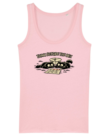 Think Outside The Box – Funny Cat Strategy Shirt Cotton Pink