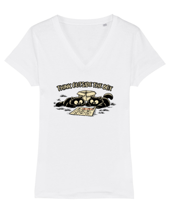 Think Outside The Box – Funny Cat Strategy Shirt White