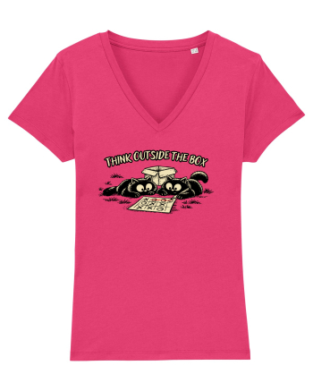 Think Outside The Box – Funny Cat Strategy Shirt Raspberry