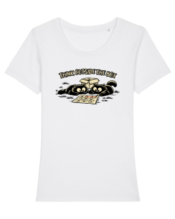 Think Outside The Box – Funny Cat Strategy Shirt White