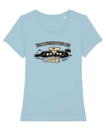 Think Outside The Box – Funny Cat Strategy Shirt Sky Blue