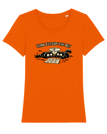 Think Outside The Box – Funny Cat Strategy Shirt Bright Orange