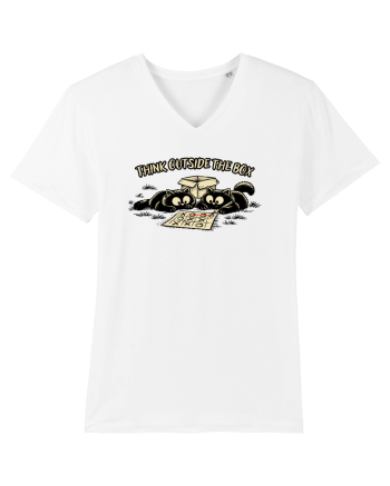 Think Outside The Box – Funny Cat Strategy Shirt White