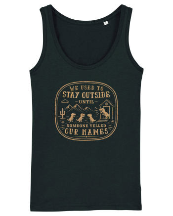 We Used To Stay Outside – Funny Dinosaur Retro Shirt Black