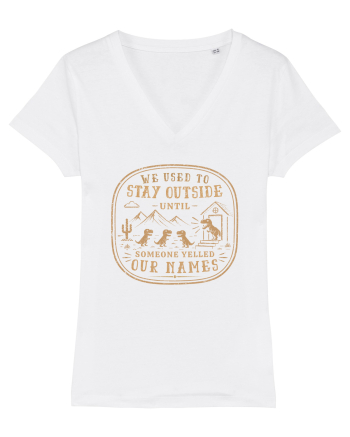 We Used To Stay Outside – Funny Dinosaur Retro Shirt White