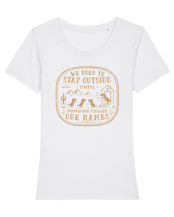 We Used To Stay Outside – Funny Dinosaur Retro Shirt White