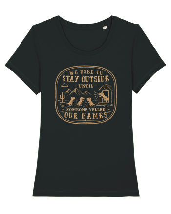 We Used To Stay Outside – Funny Dinosaur Retro Shirt Black