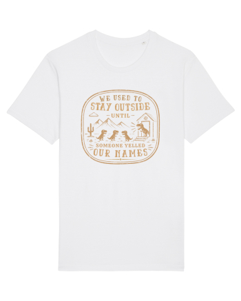 We Used To Stay Outside – Funny Dinosaur Retro Shirt White