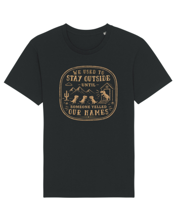 We Used To Stay Outside – Funny Dinosaur Retro Shirt Black