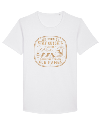 We Used To Stay Outside – Funny Dinosaur Retro Shirt White