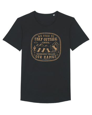 We Used To Stay Outside – Funny Dinosaur Retro Shirt Black