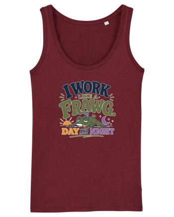 Funny Tired Frog Work Humor Gift for Employees and Coworkers Burgundy