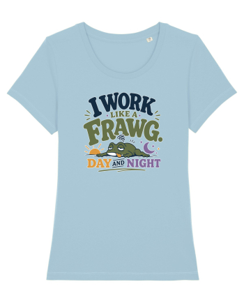 Funny Tired Frog Work Humor Gift for Employees and Coworkers Sky Blue