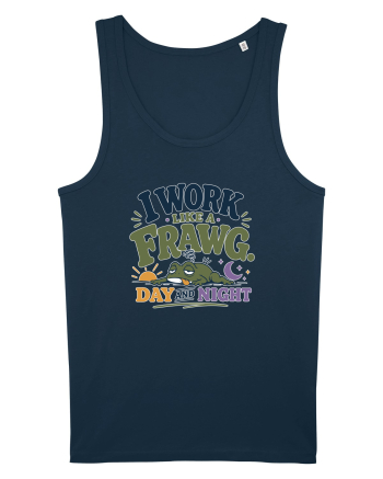 Funny Tired Frog Work Humor Gift for Employees and Coworkers Navy