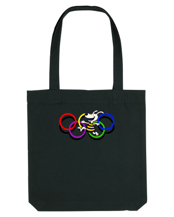 Playful Dog and Colorful Rings – Fun Cartoon Design Black