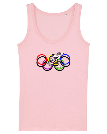 Playful Dog and Colorful Rings – Fun Cartoon Design Cotton Pink